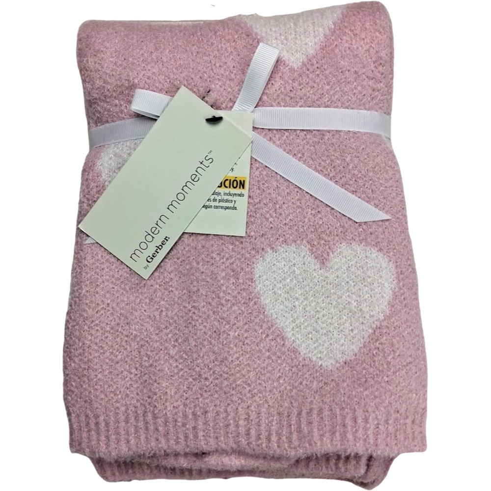 Gerber Modern Moments Pink White Heart Baby Blanket SOFT Chenille Girl 30x40 NWT
